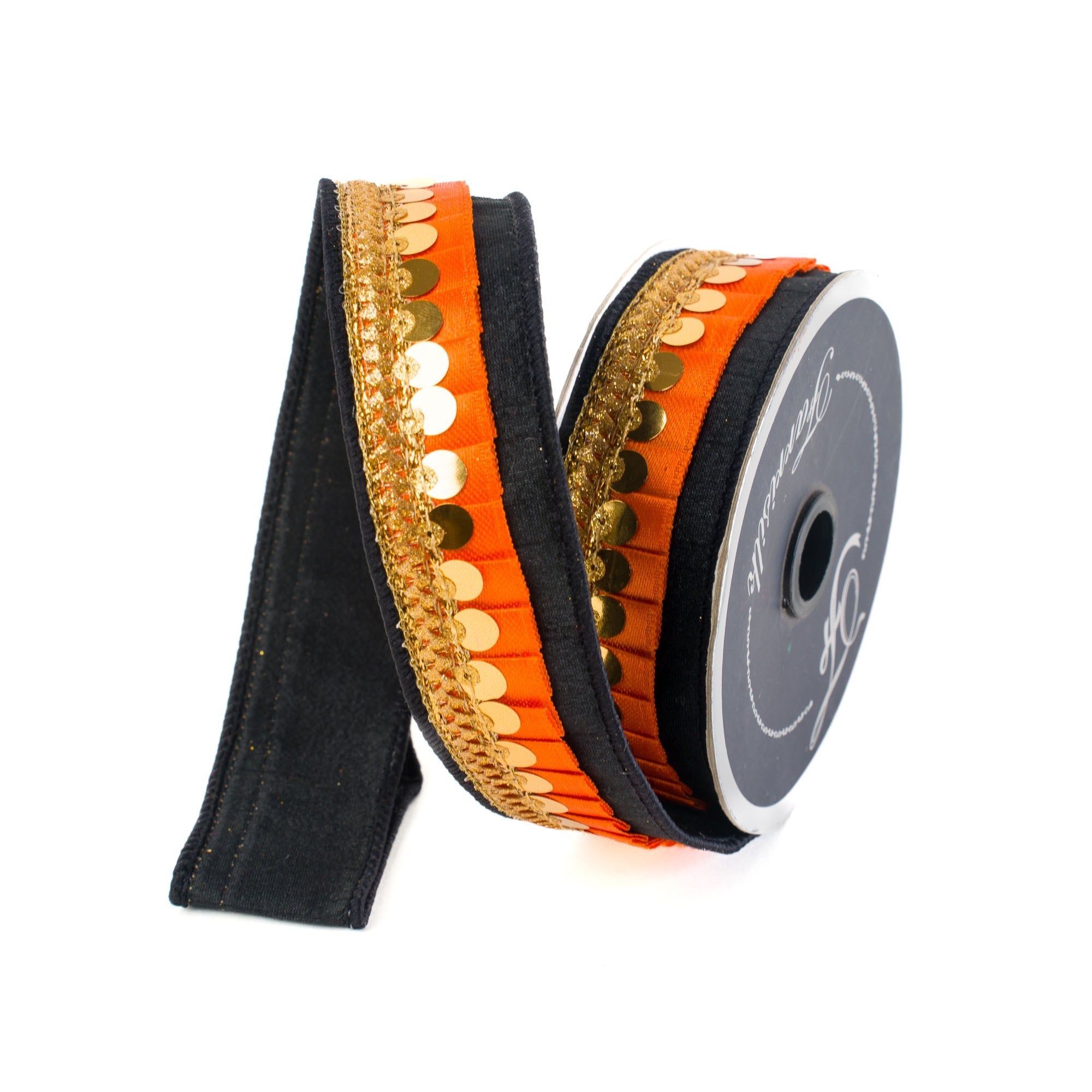 Orange Black Trick Or Pleats Farrisilk Wired Ribbon - 1.5