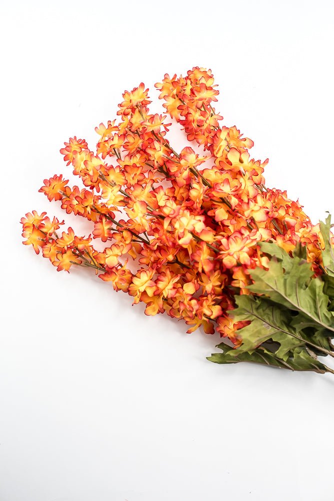 Orange delphiniums artificial flower bush - Greenery MarketArtificial Flora85332 - OR