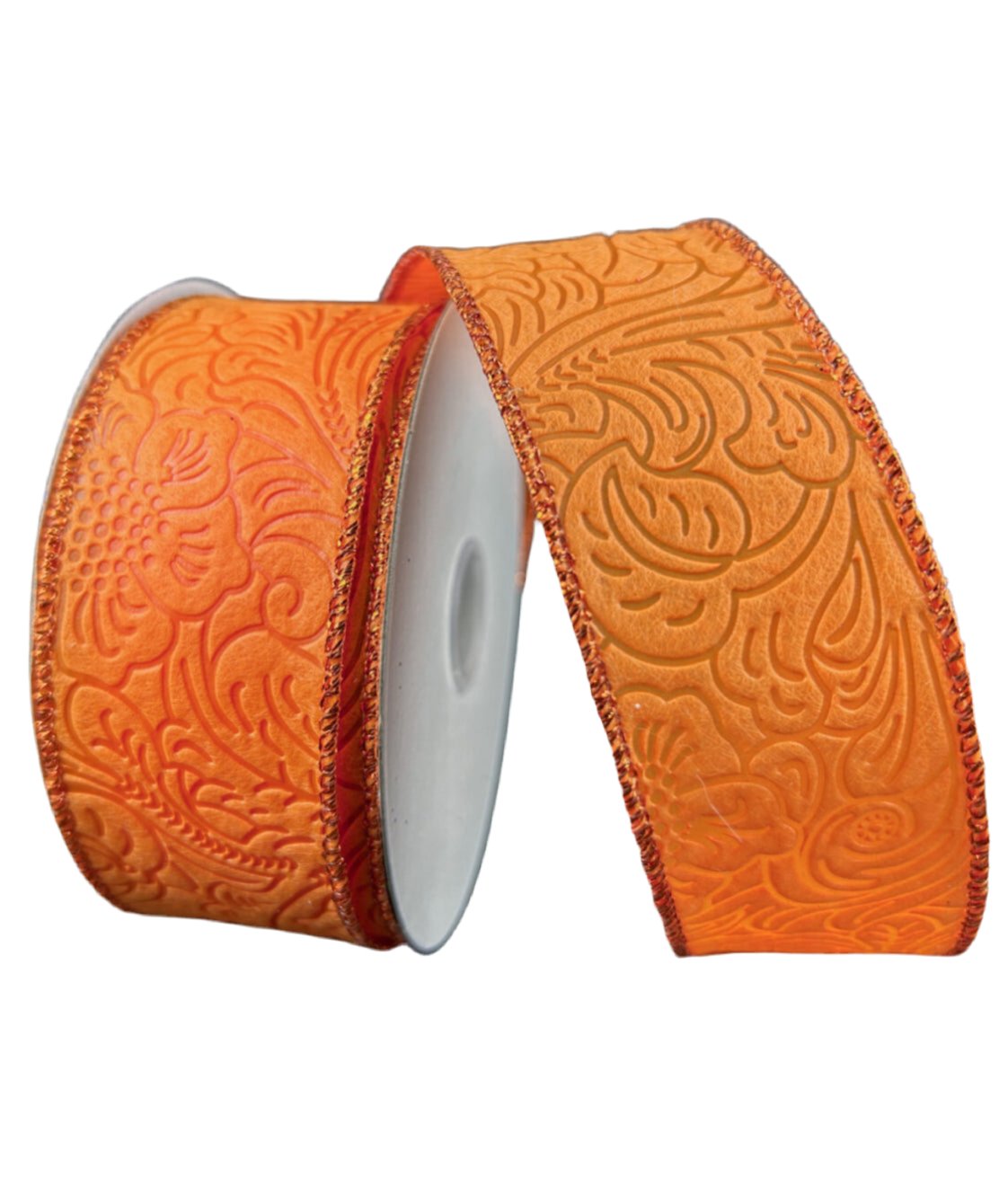 Orange embossed 1.5” wired ribbon - Greenery Market