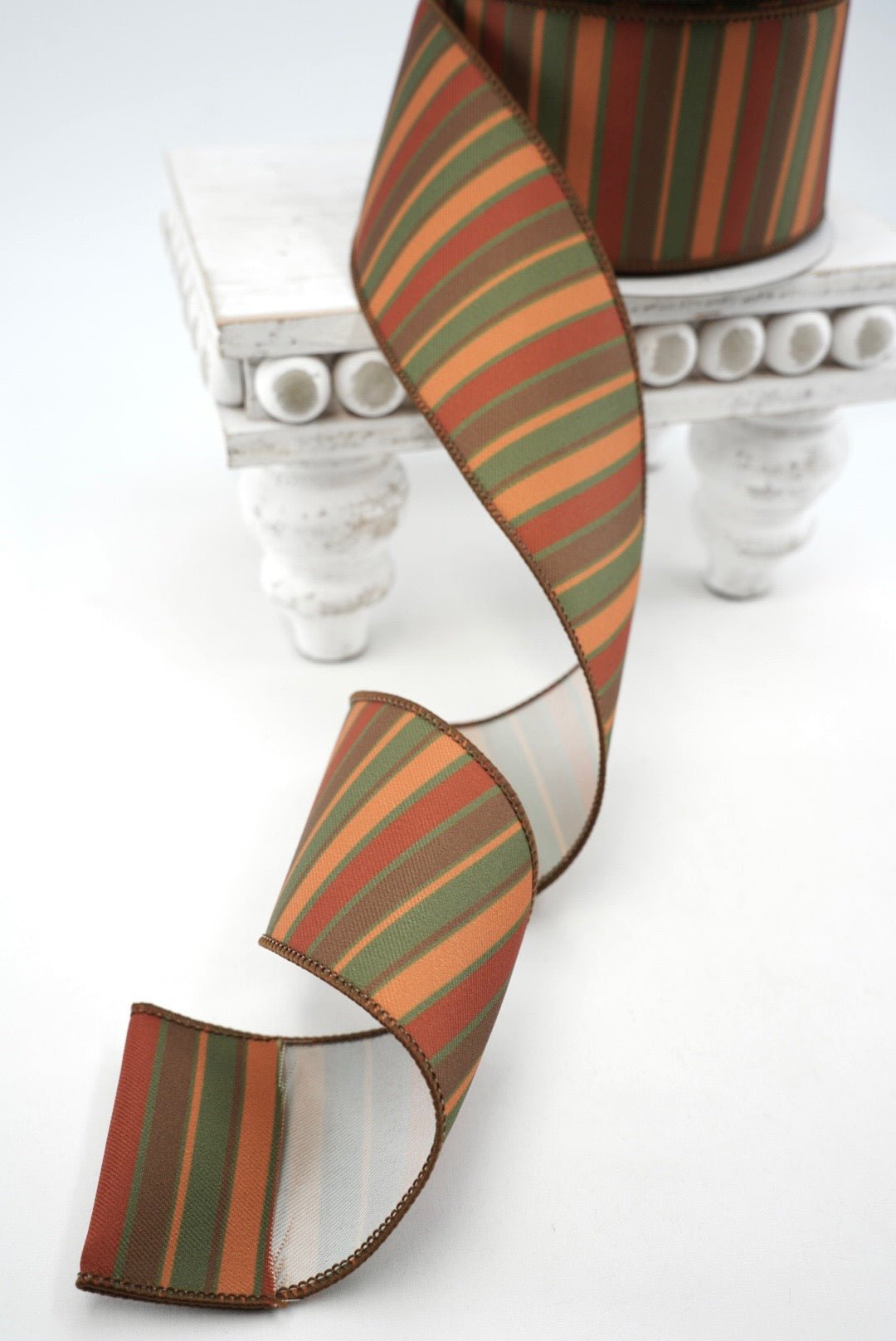 Orange, Green & Brown Stripe Ribbon - 2.5" - Greenery MarketRibbon208320