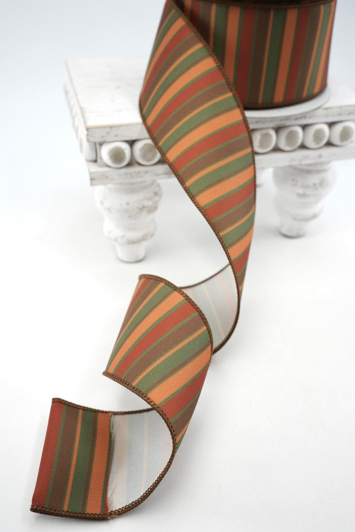 Orange, Green & Brown Stripe Ribbon - 2.5" - Greenery MarketRibbon208320
