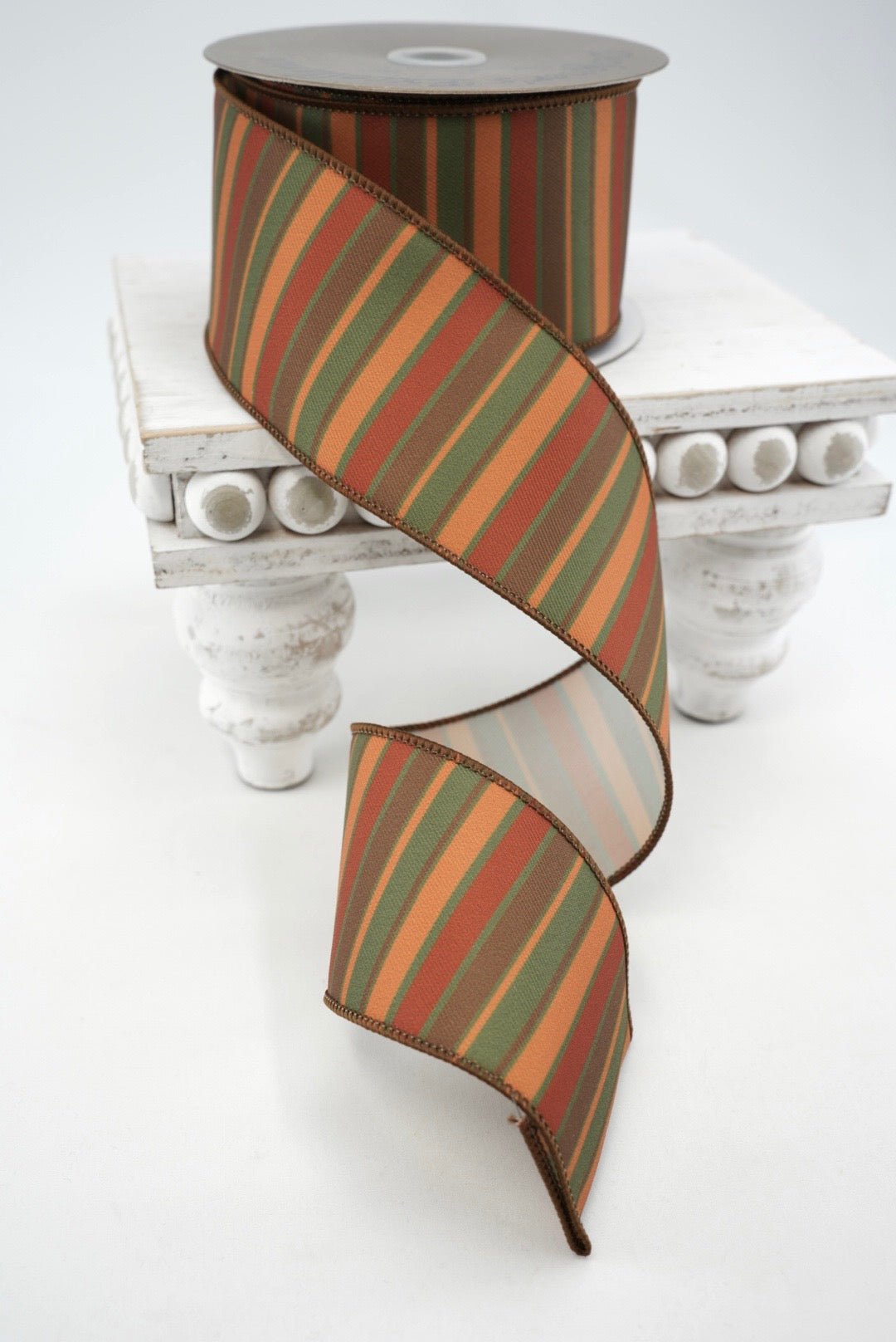 Orange, Green & Brown Stripe Ribbon - 2.5" - Greenery MarketRibbon208320