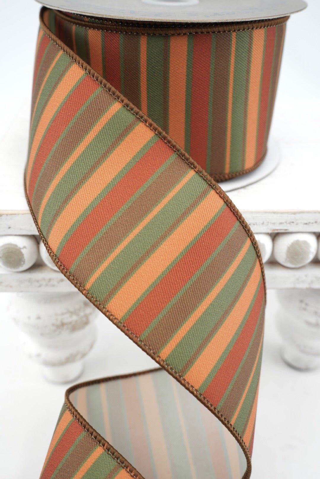 Orange, Green & Brown Stripe Ribbon - 2.5" - Greenery MarketRibbon208320