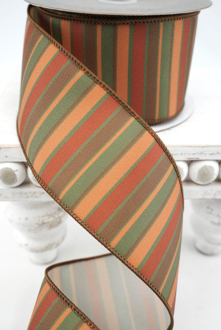 Orange, Green & Brown Stripe Ribbon - 2.5" - Greenery MarketRibbon208320