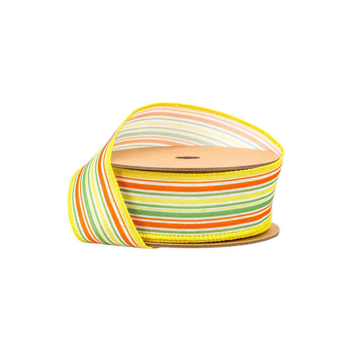 Orange, Green & White On Yellow Linen Wired Ribbon - 1.5" - Greenery MarketWired Ribbon4007W-019-38E