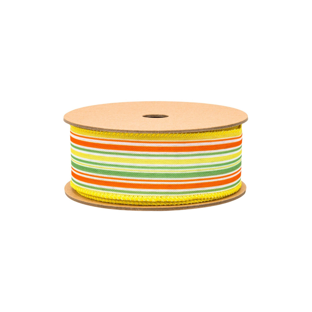 Orange, Green & White On Yellow Linen Wired Ribbon - 1.5" - Greenery MarketWired Ribbon4007W-019-38E