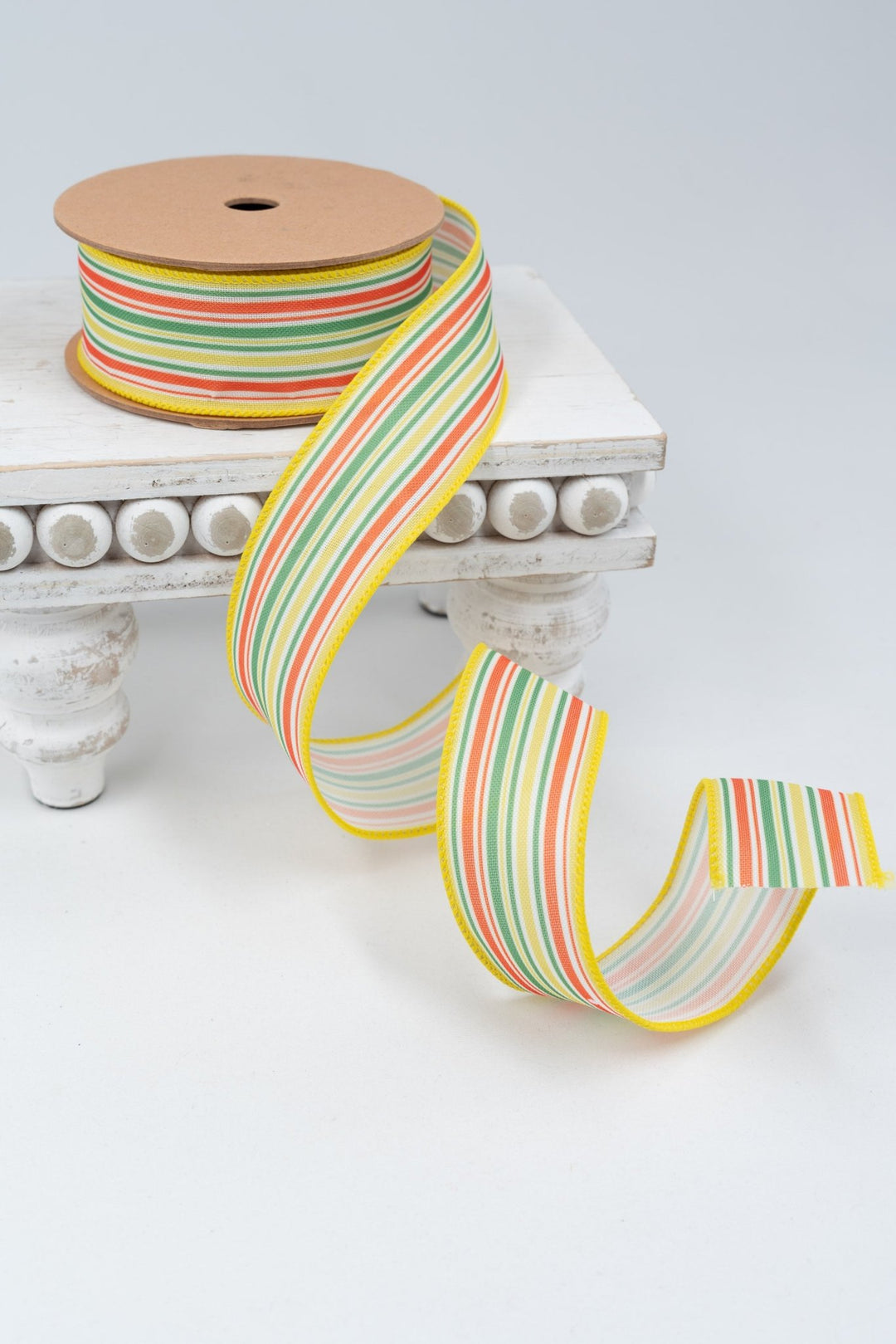 Orange, Green & White On Yellow Linen Wired Ribbon - 1.5" - Greenery MarketWired Ribbon4007W-019-38E