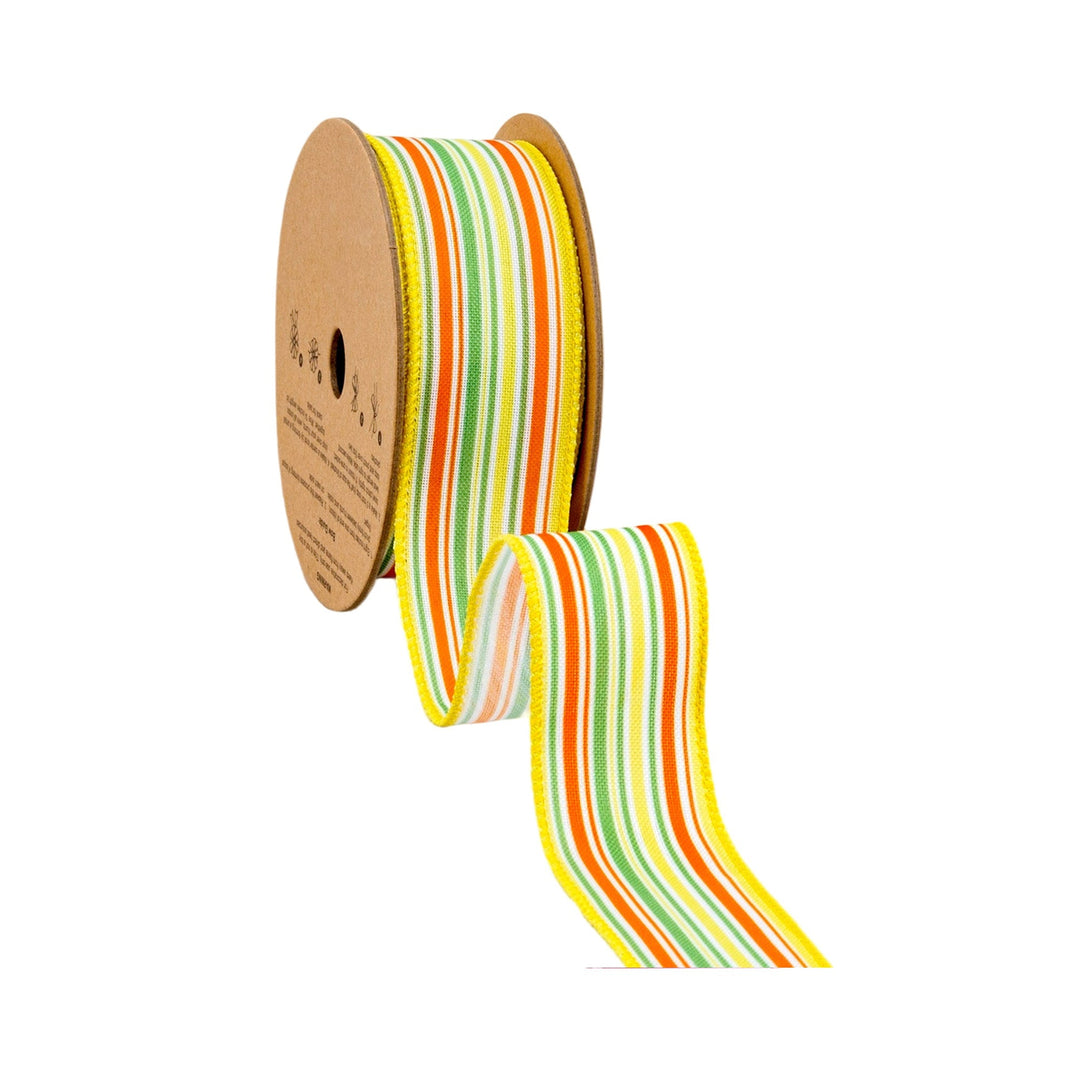 Orange, Green & White On Yellow Linen Wired Ribbon - 1.5" - Greenery MarketWired Ribbon4007W-019-38E