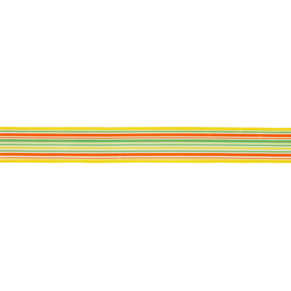Orange, Green & White On Yellow Linen Wired Ribbon - 1.5" - Greenery MarketWired Ribbon4007W-019-38E