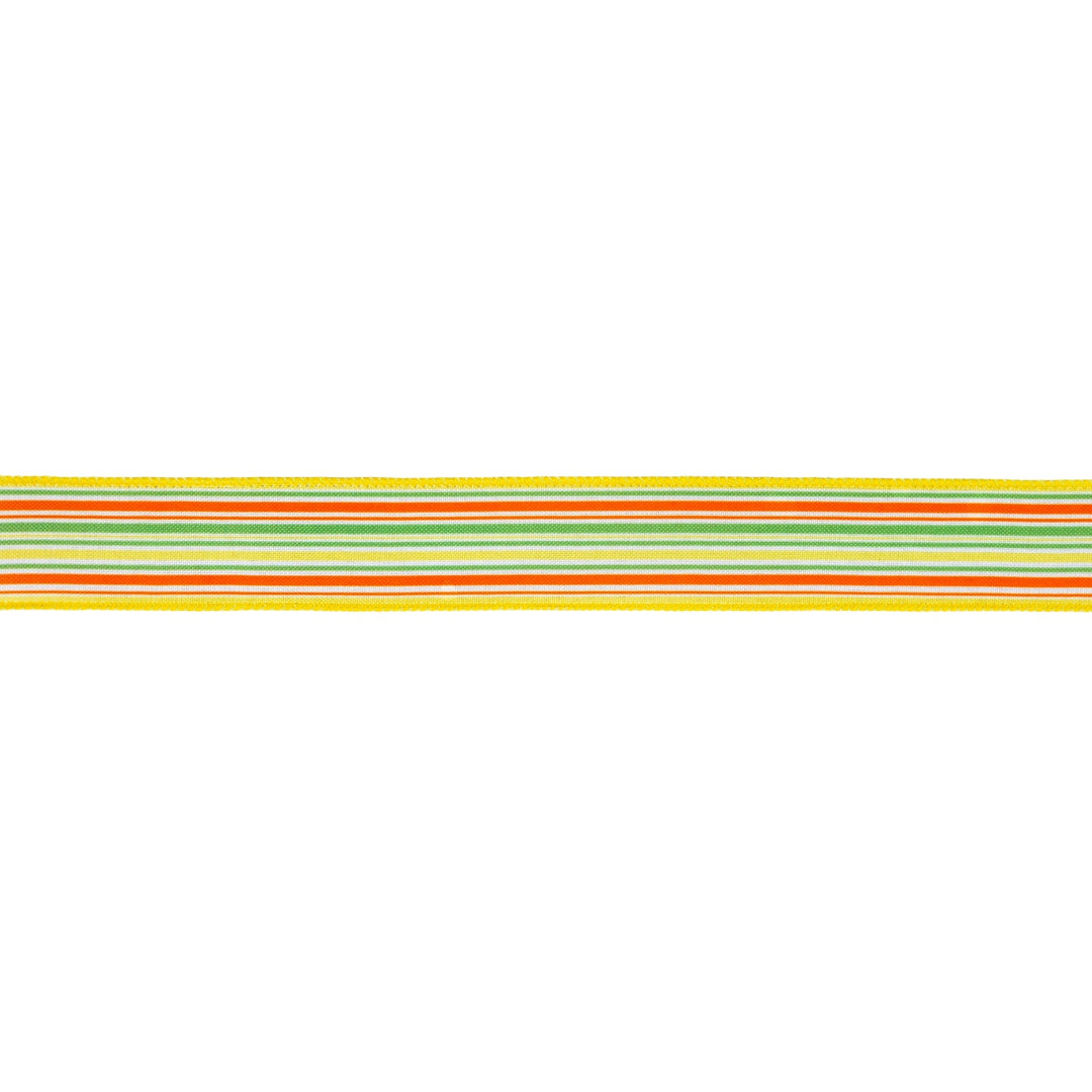 Orange, Green & White On Yellow Linen Wired Ribbon - 1.5" - Greenery MarketWired Ribbon4007W-019-38E