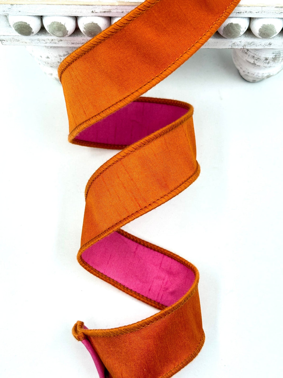 Orange & Hot Pink Double Fused Dupioni Wired Ribbon - 1.5" - Greenery MarketWired Ribbon9105W-750-38E