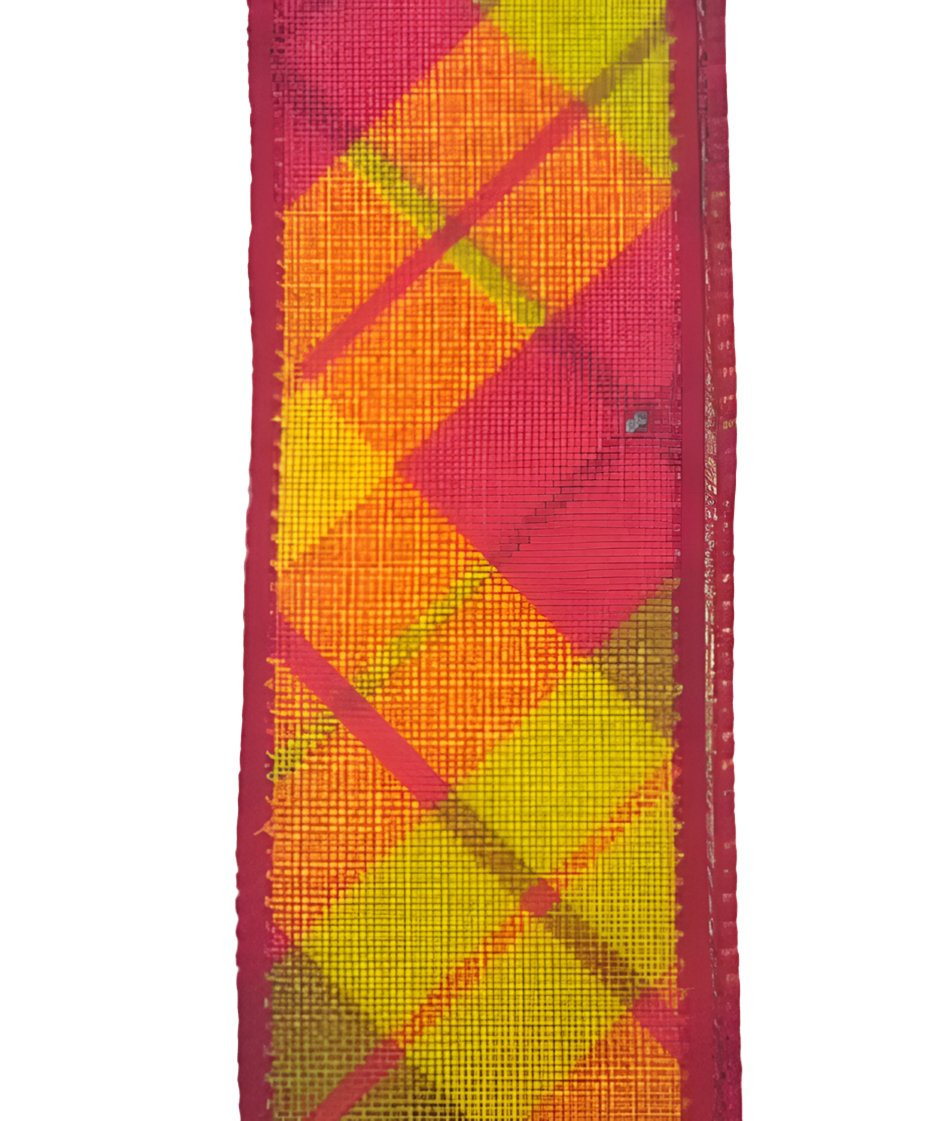Orange, lime, yellow, and hot pink diagonal plaid wired ribbon - Greenery MarketWired ribbon41015-09-28