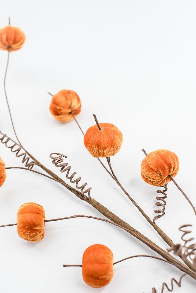 Orange Mini Velvet Pumpkin Spray - Greenery Market40292 - OR