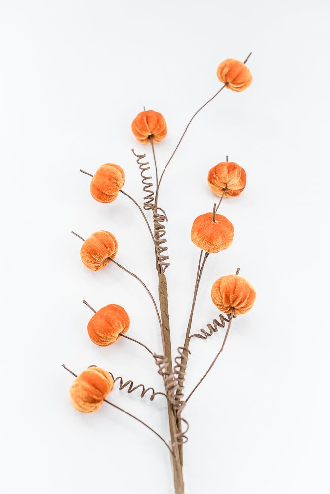 Orange Mini Velvet Pumpkin Spray - Greenery Market40292 - OR