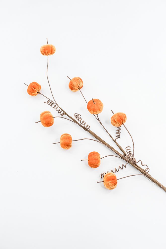 Orange Mini Velvet Pumpkin Spray - Greenery Market40292 - OR