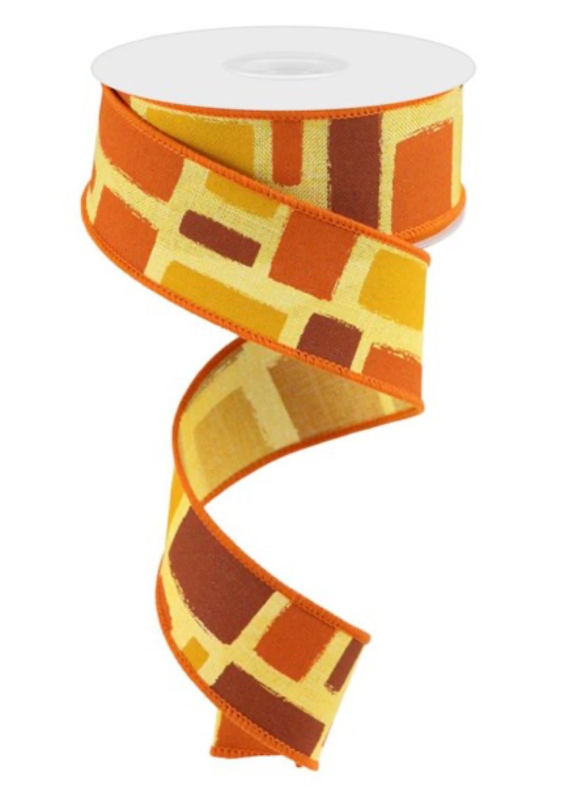 orange, mustard, and brown brush strokes wired ribbon 1.5” - Greenery MarketWired ribbonRGC1281MW
