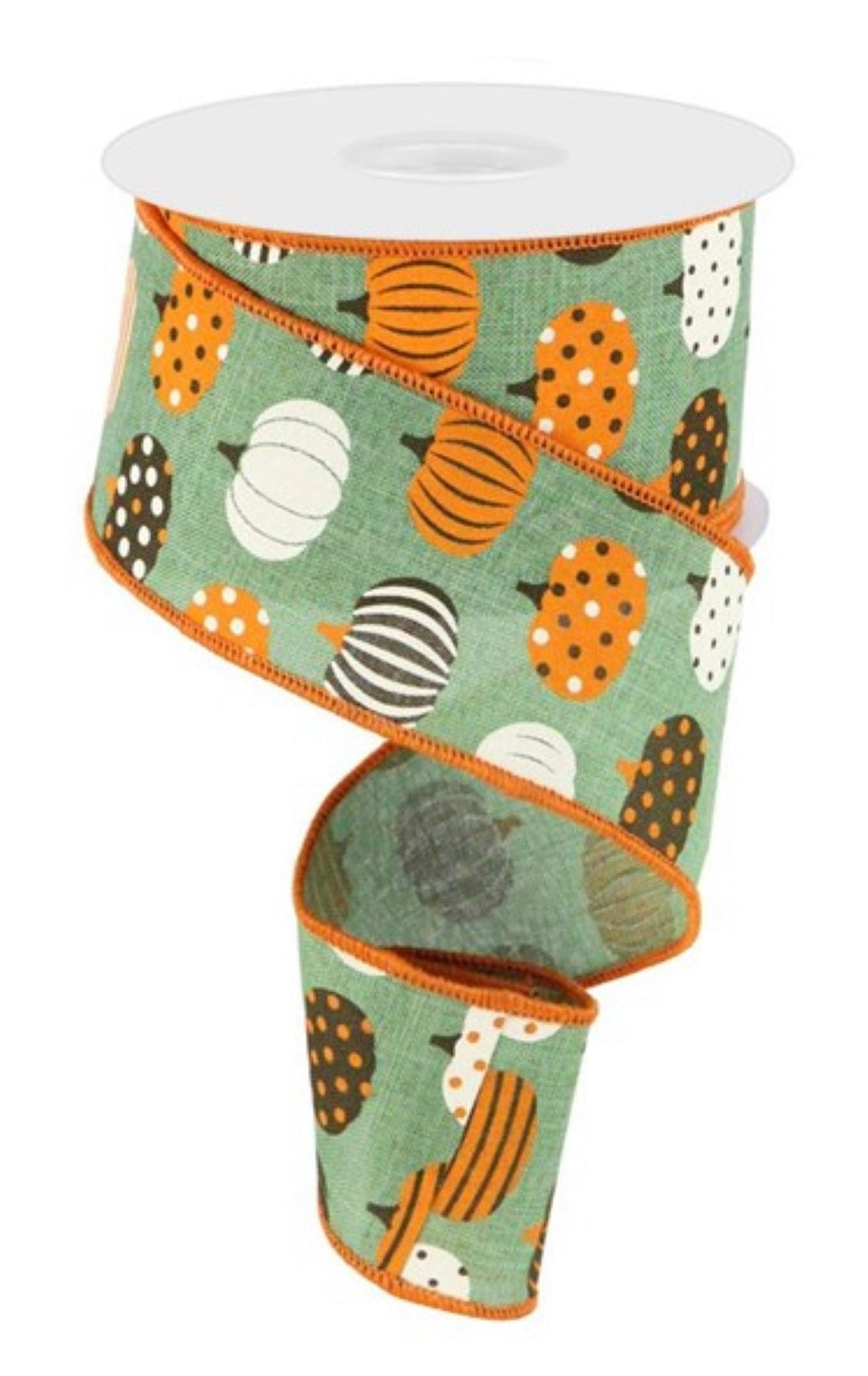 Orange patterned Pumpkins wired ribbon - 2.5” - Greenery MarketWired ribbonRgc1705w9