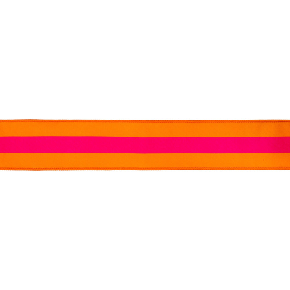Orange & Pink Center Stripe with Orange Backing Wired Dupioni Ribbon - 2.5" - Greenery MarketWired Ribbon8217W-750-63E