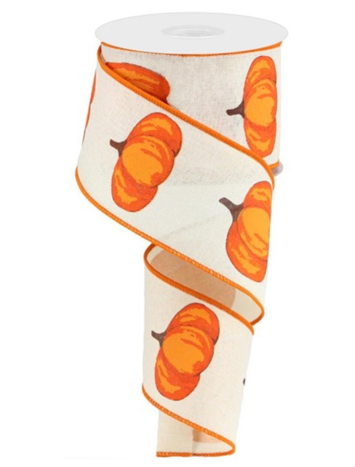 Orange Pumpkin ribbon - cream background - Greenery MarketWired ribbonRG01729C2