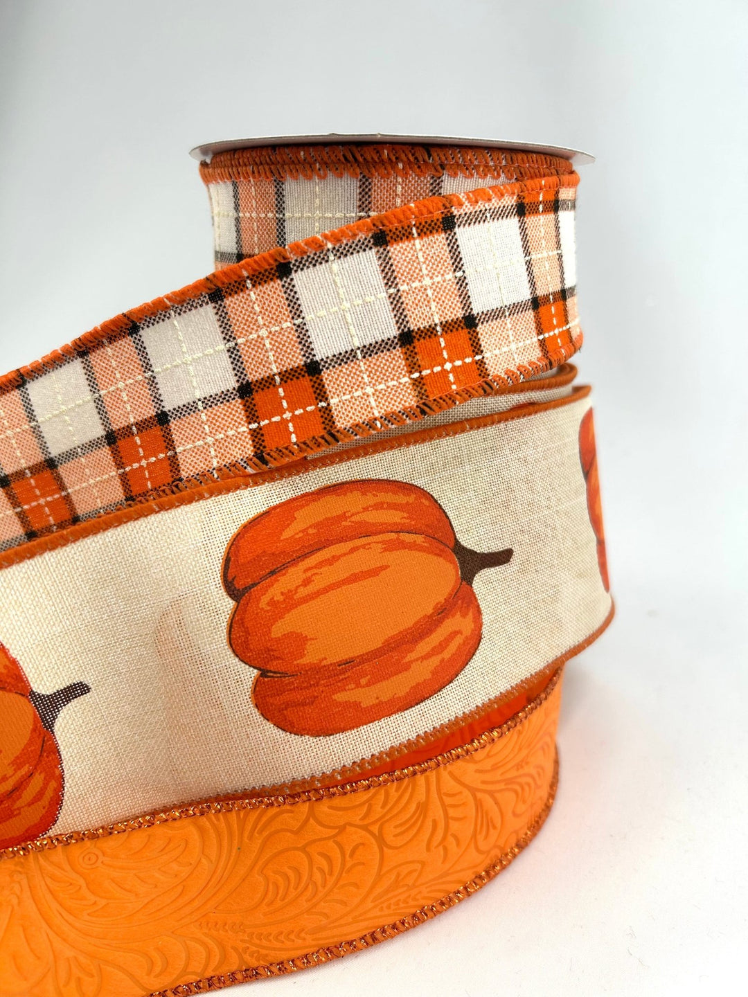 Orange Pumpkins Plaid Bow Bundle x 3 Ribbons - Greenery MarketOrgPumpX3