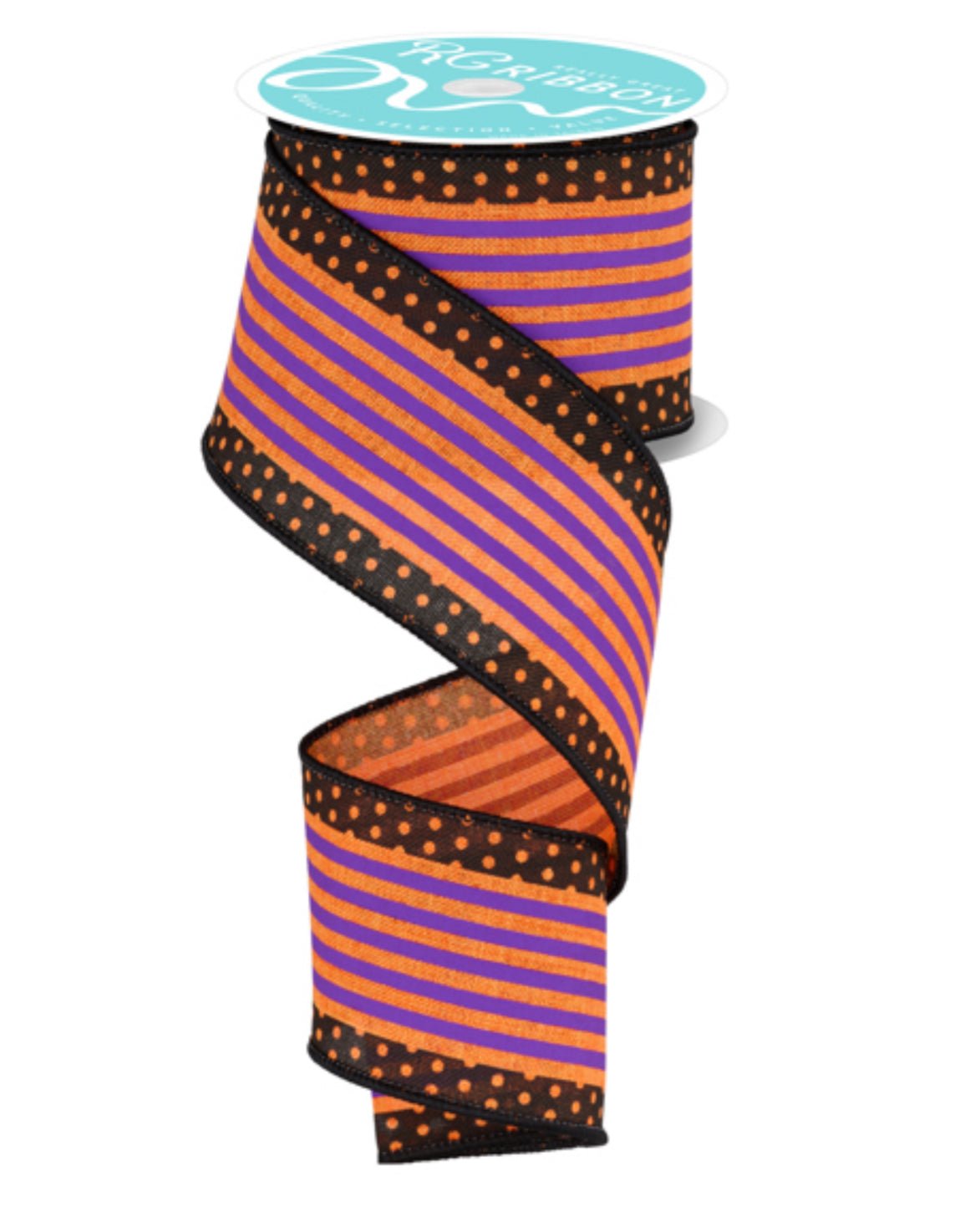 Orange, purple, and black stripe dot 2.5” - Greenery MarketWired ribbonRGF139820