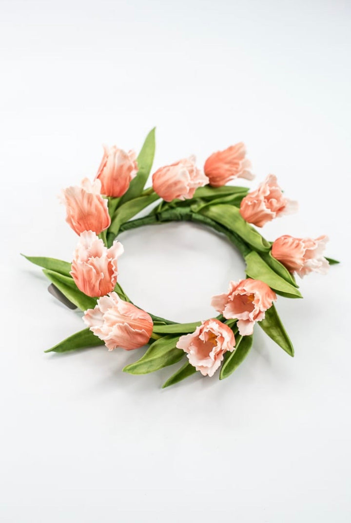 Orange, Real Touch, Parrot Tulip Mini Wreath Candle Ring - 10.5" - Greenery Market4624590