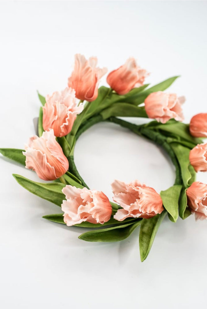 Orange, Real Touch, Parrot Tulip Mini Wreath Candle Ring - 10.5" - Greenery Market4624590