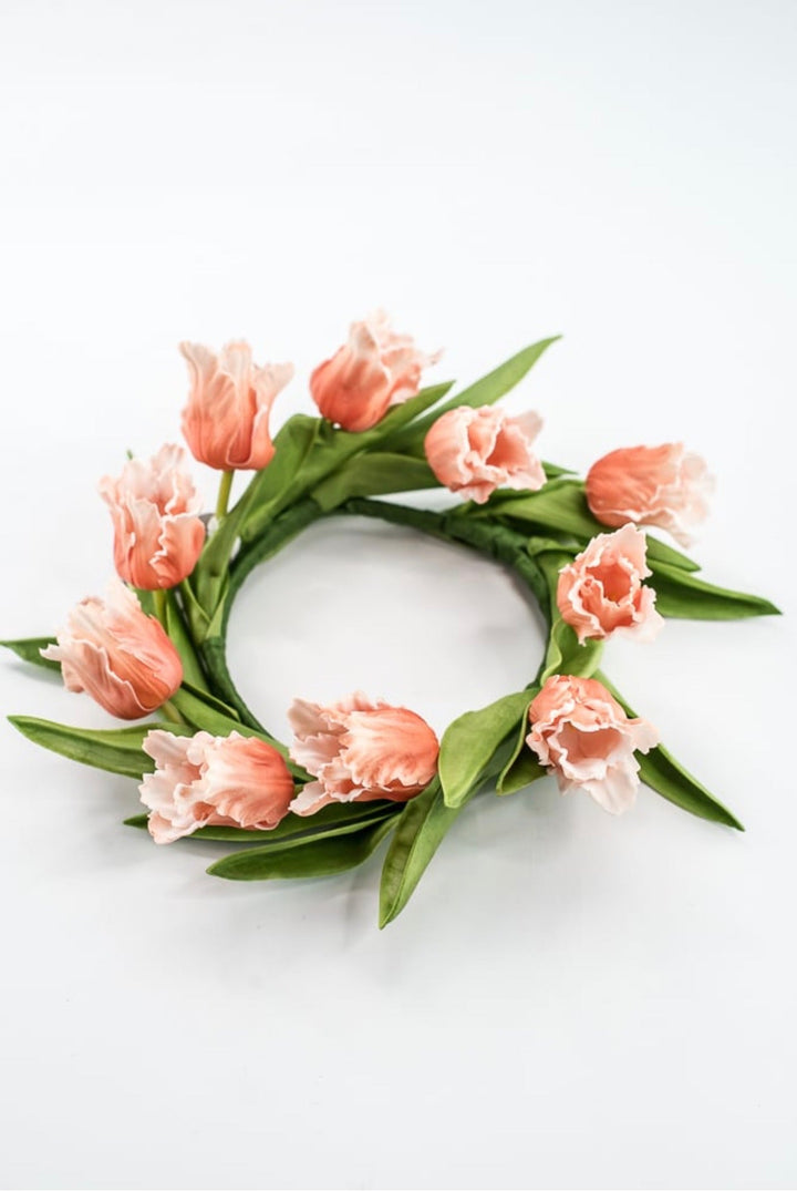 Orange, Real Touch, Parrot Tulip Mini Wreath Candle Ring - 10.5" - Greenery Market4624590