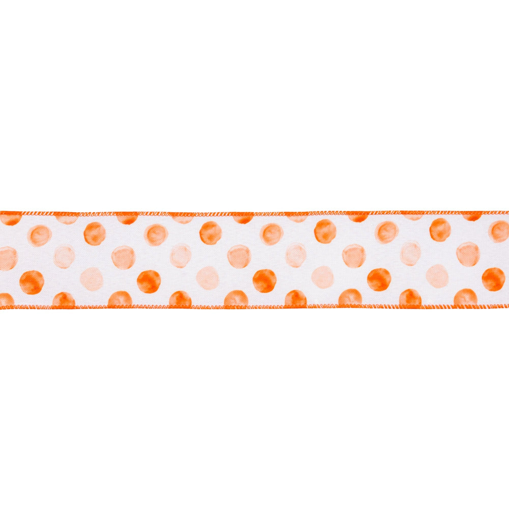 Orange Water Color Dots On White Wired Ribbon - 2.5" - Greenery MarketWired Ribbon4006W-750-63E