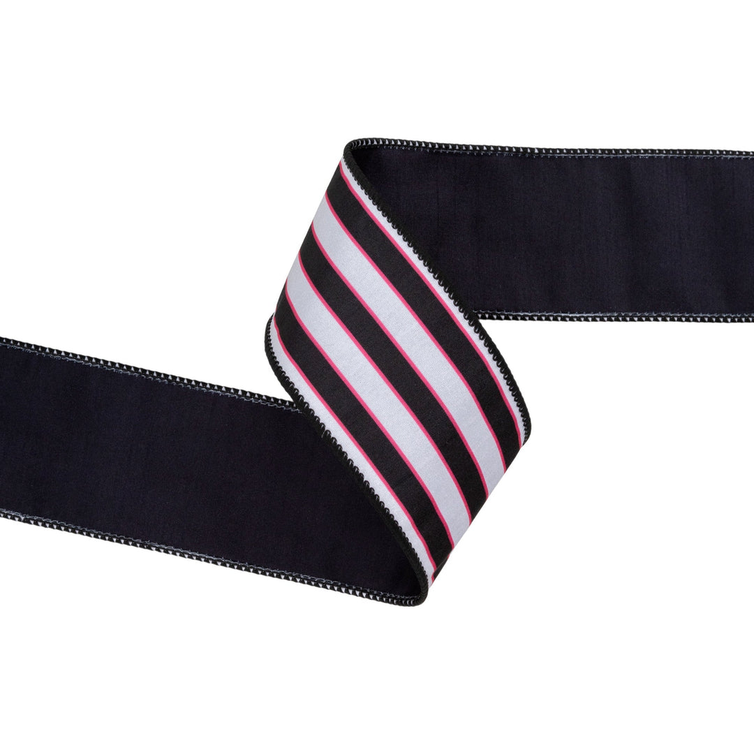 Orange, White, & Black Stripe with Black Backing Wired Dupioni Ribbon - 2.5" - Greenery MarketWired Ribbon9338W-037-63E