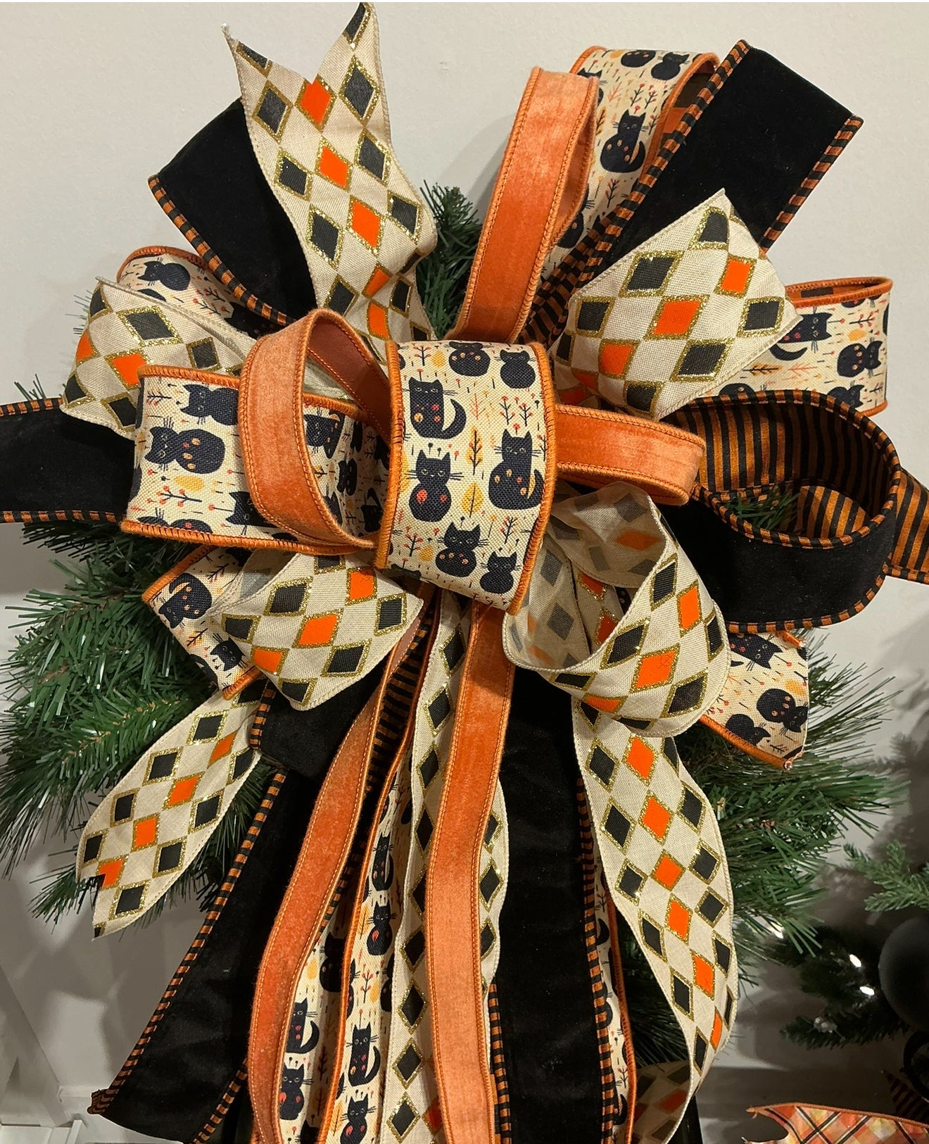 Black Cat Wired Printed Canvas Ribbon - 2.5