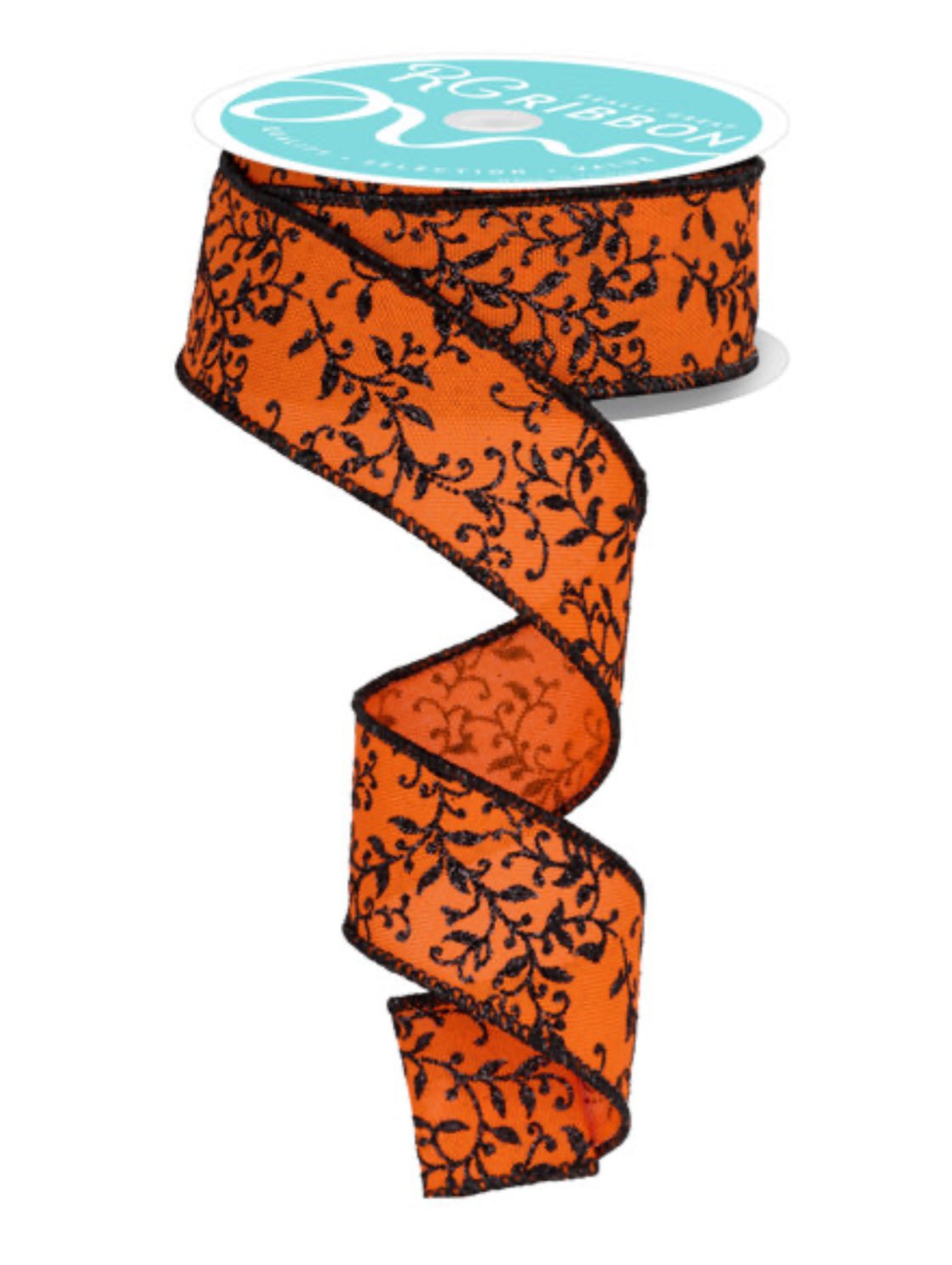 Orange with black glitter vine wired ribbon 1.5” - Greenery MarketRibbons & TrimRGF1314P2
