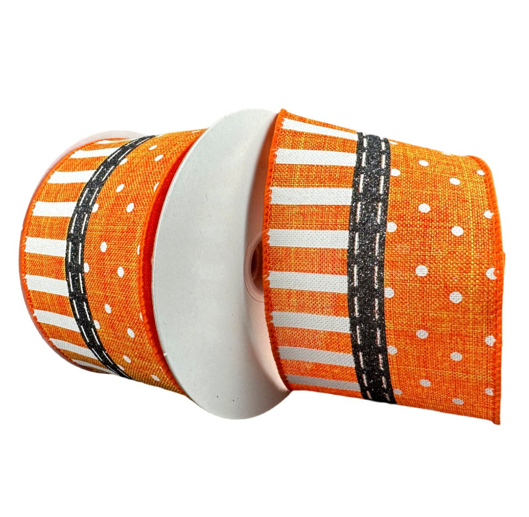 Orange with black stripe 2.5” wired ribbon - Greenery MarketWired ribbon51301 - 40 - 19