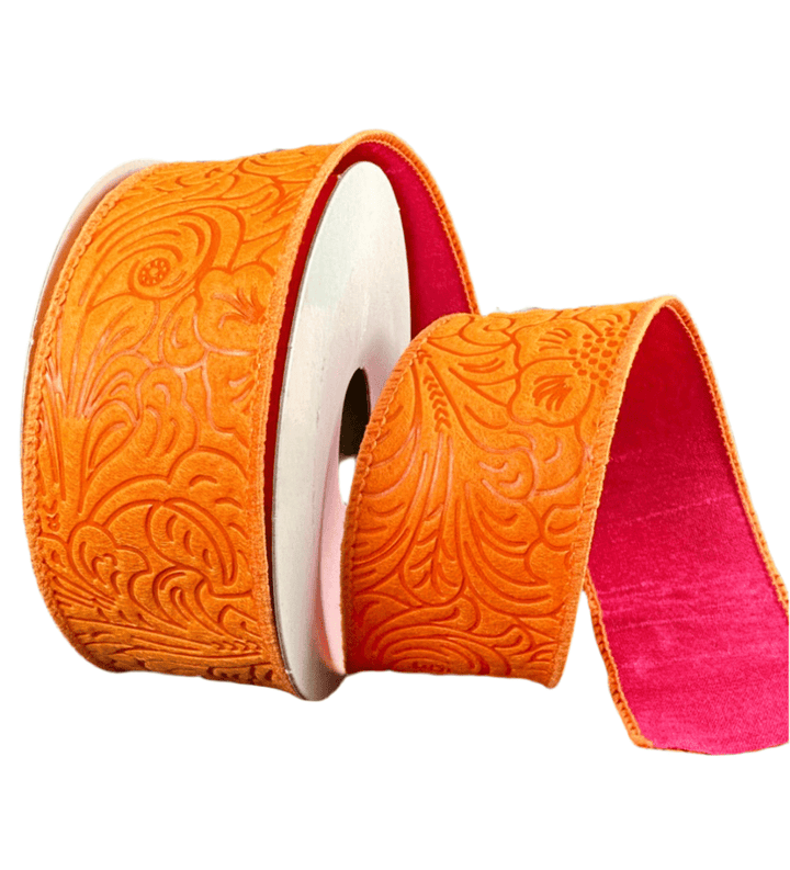 Orange With Hot Pink Underside Wired Ribbon, 1.5” - Greenery Marketwired ribbonD42510 - 09 - 19