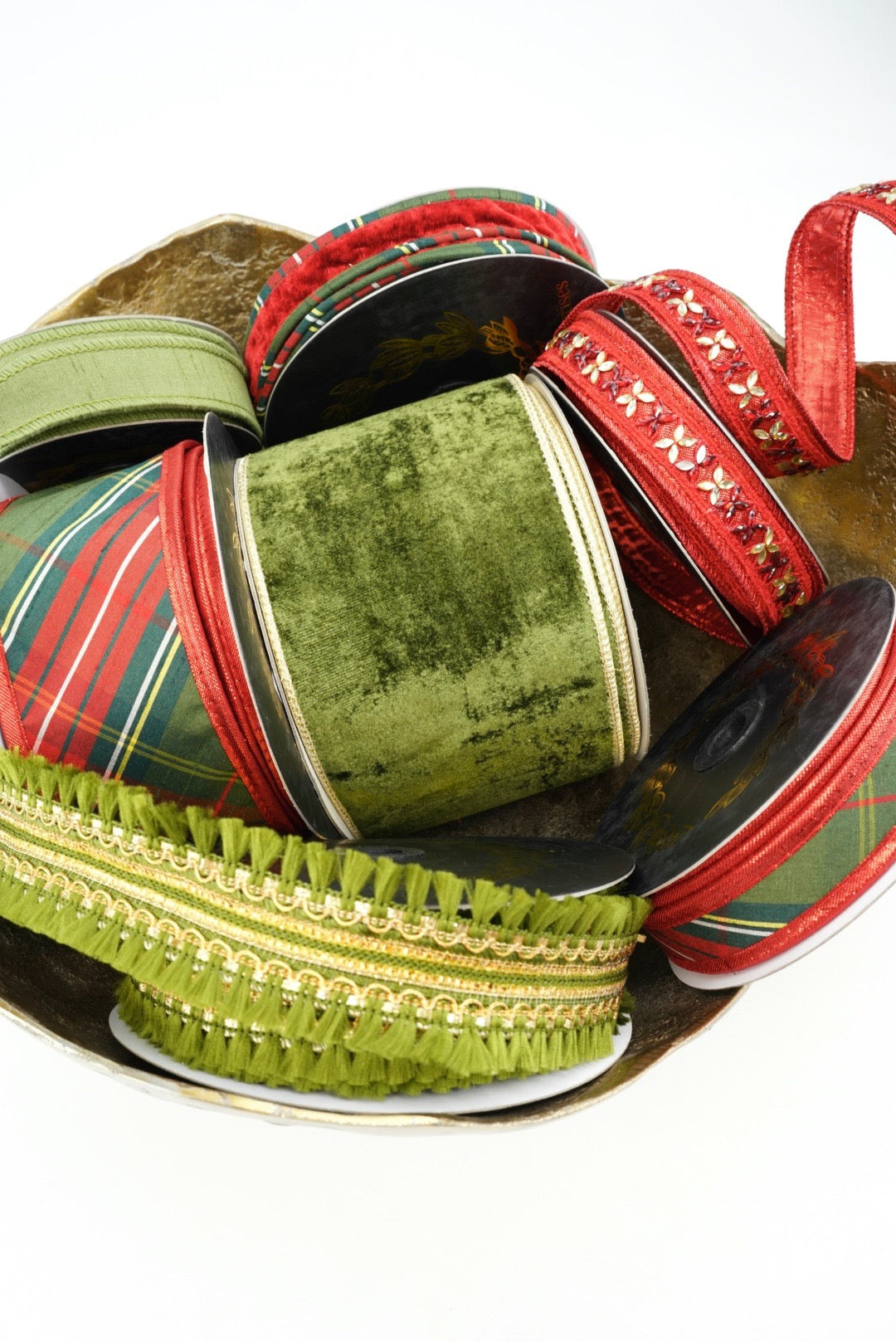 john mark designer ribbon in reds and greens