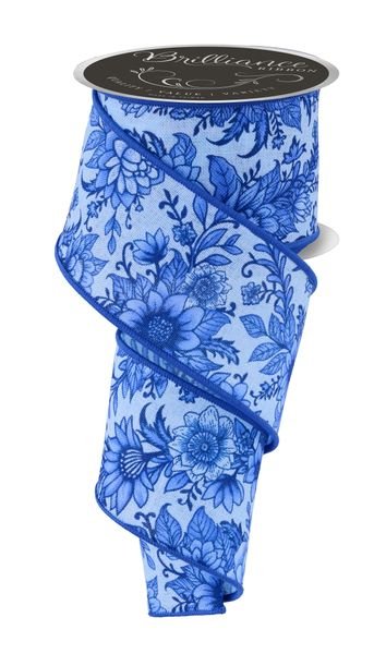 Pale Blue & Multi Blue Chinoiserie Florals Ribbon - 2.5" - Greenery MarketWired RibbonLS300403