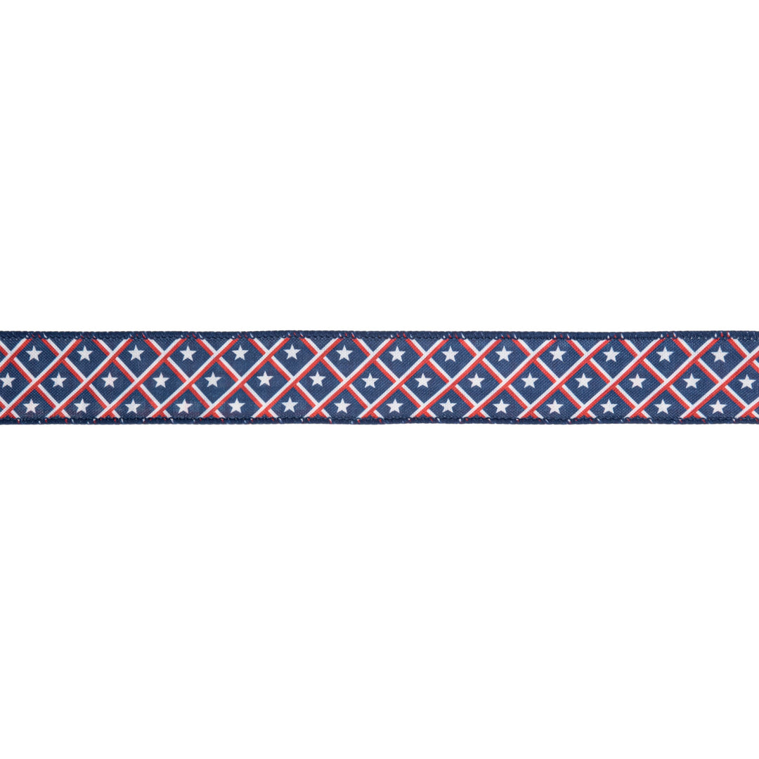 Patriotic Diamond Stars & Plaid Wired Ribbon - 1.5" - Greenery MarketWired Ribbon9553W-032-38E