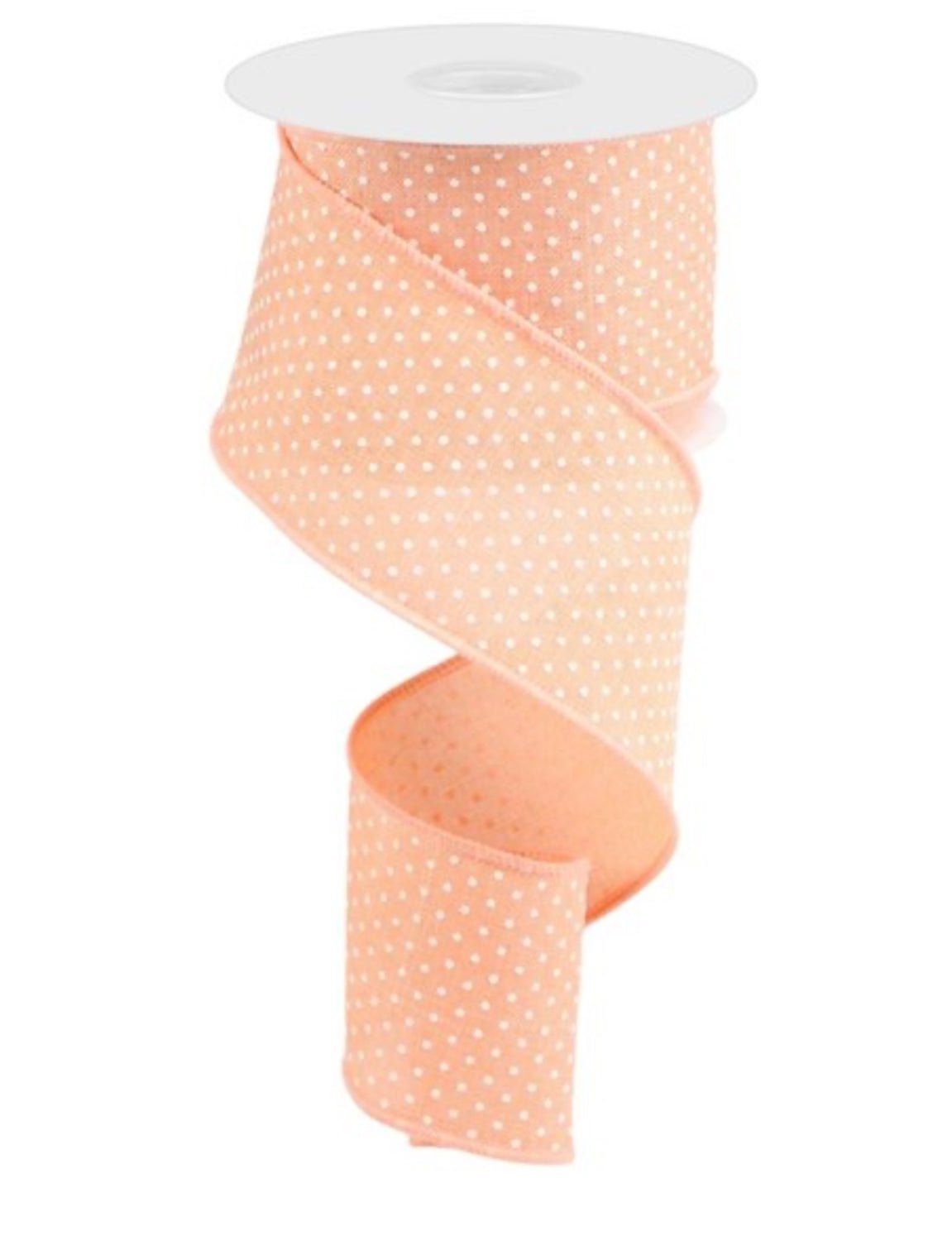 Peach and white Swiss dots on royal 2.5” - Greenery MarketWired ribbonRG01652ET