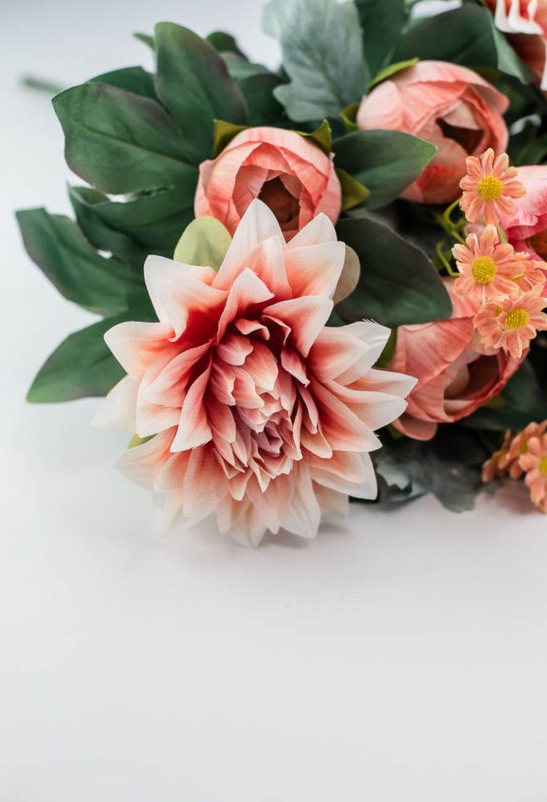 Peach coral dahlia mixed artificial flower bush - Greenery MarketArtificial Flora84298-PH