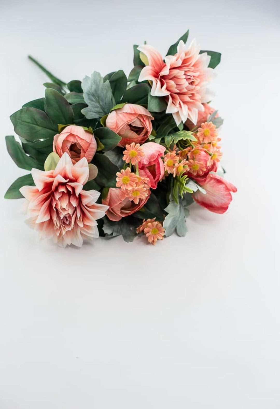 Peach coral dahlia mixed artificial flower bush - Greenery MarketArtificial Flora84298-PH