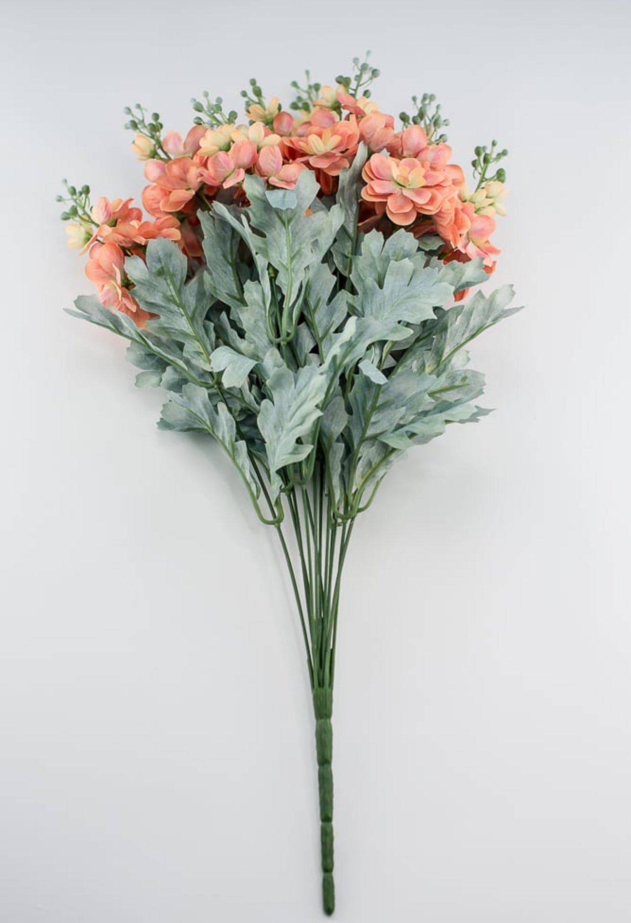 Peach coral delphiniums artificial flower bush - Greenery Market