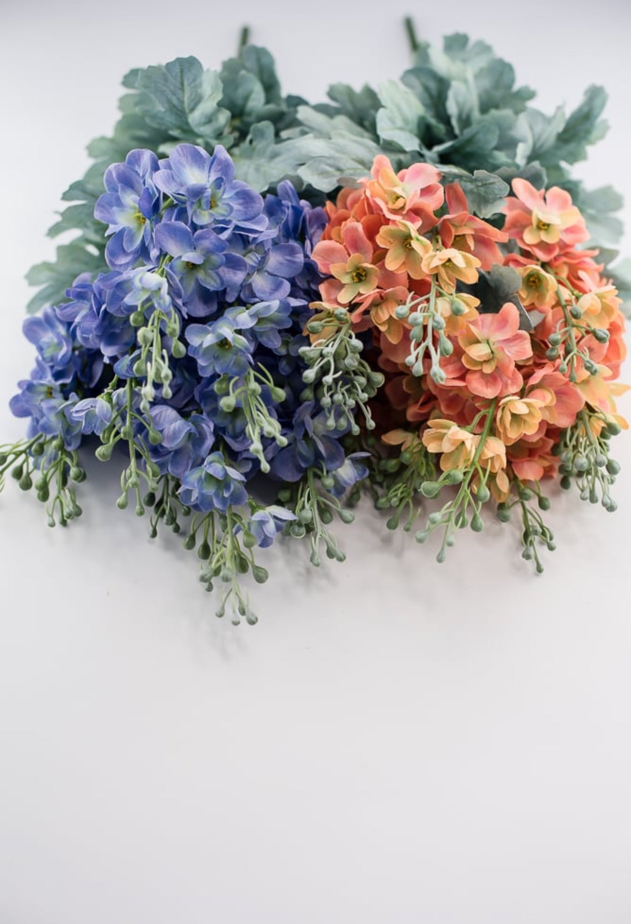 Peach coral delphiniums artificial flower bush - Greenery Market