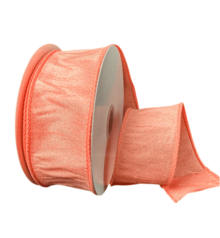 Peach coral solid wired faux dupioni 1.5” - Greenery MarketWired ribbon72434 - 09 - 46