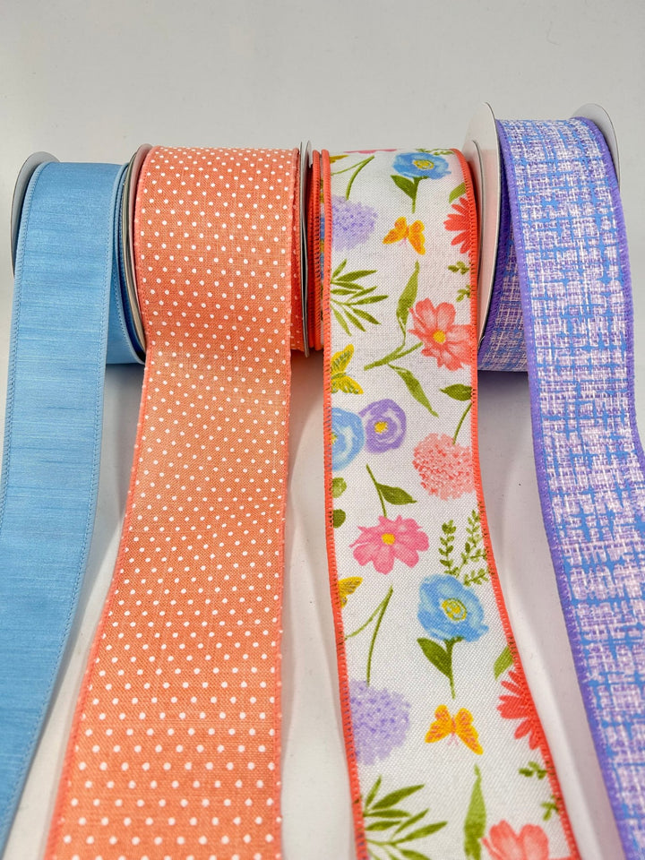 Peach Floral Bow Bundle x 4 Ribbons - Greenery MarketWired ribbonPeachLavX4