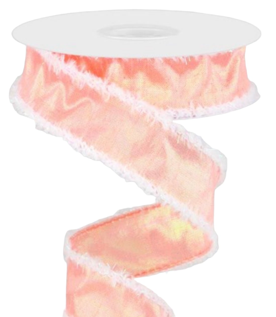 Peach iridescent dupioni with white fluffy edge 1.5” wired ribbon - Greenery MarketWired ribbonRG08721XR