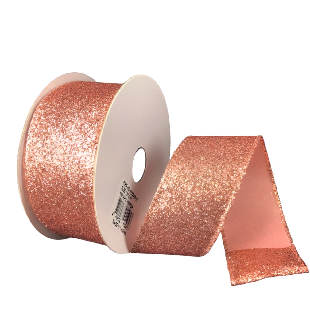 Peach solid glitter ribbon, 1.5” - Greenery MarketWired ribbonX733309-26