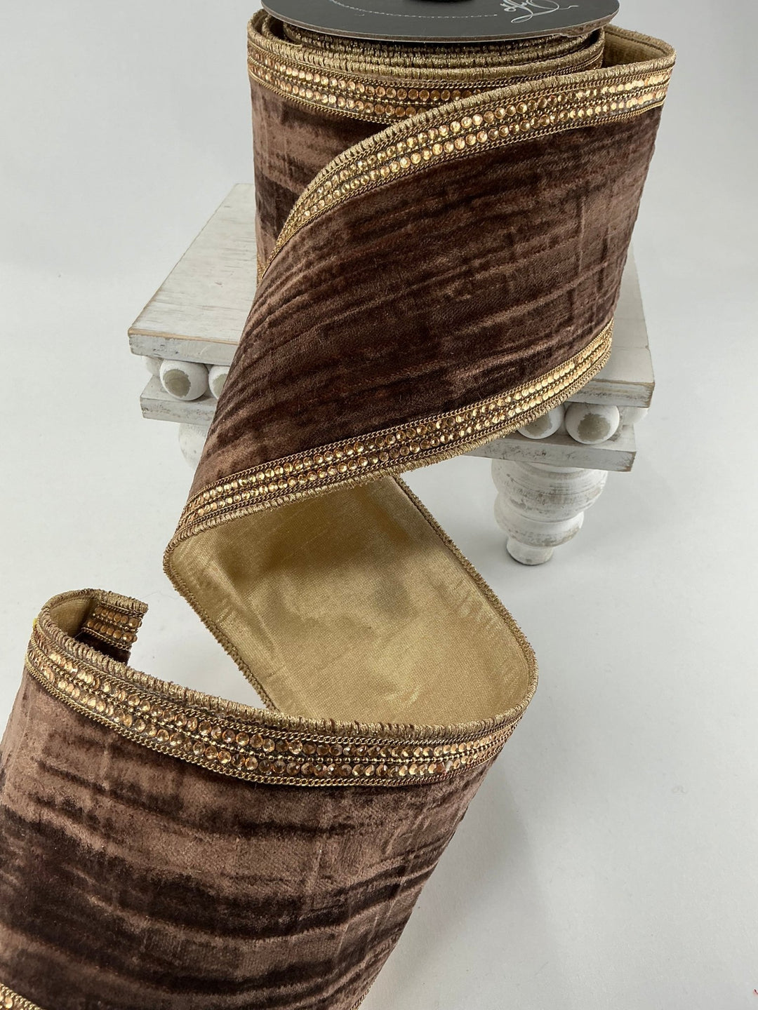 Pecan distressed diamond Farrisilk ribbon 4” - Greenery MarketRC179 - 35