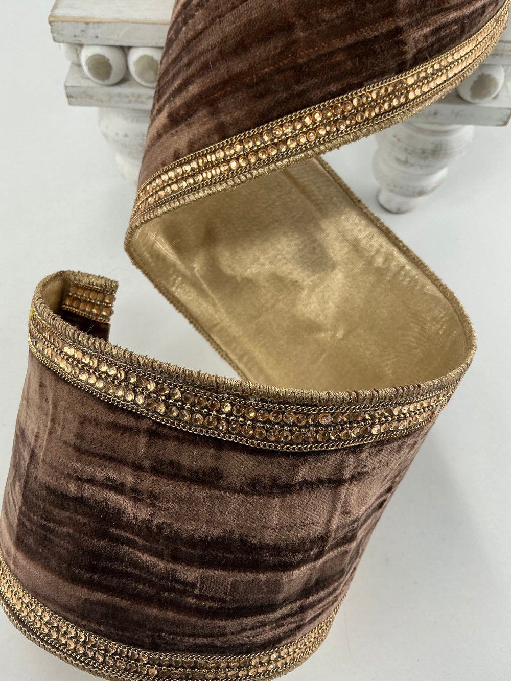 Pecan distressed diamond Farrisilk ribbon 4” - Greenery MarketRC179 - 35