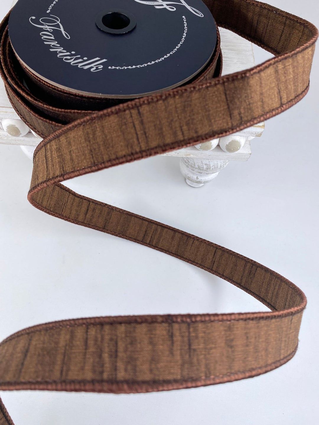 Pecan Shimmering Silk Farrisilk Wired Ribbon - 1" - Greenery MarketRK879 - 35