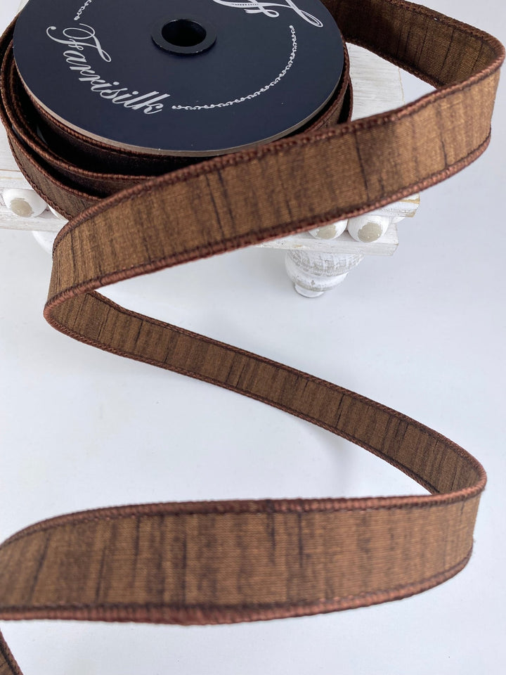 Pecan Shimmering Silk Farrisilk Wired Ribbon - 1" - Greenery MarketRK879 - 35